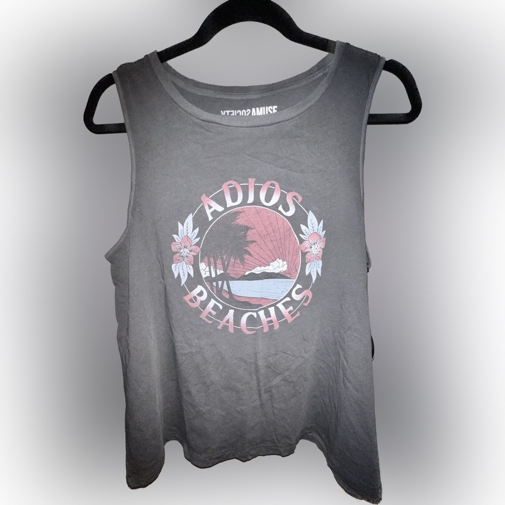 Amuse Society ADIOS BEACHES TANK Size M, Gray